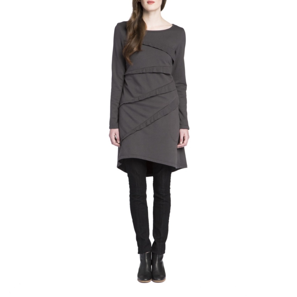Prairie Underground Gray Long Sleeved Tiered Dress S